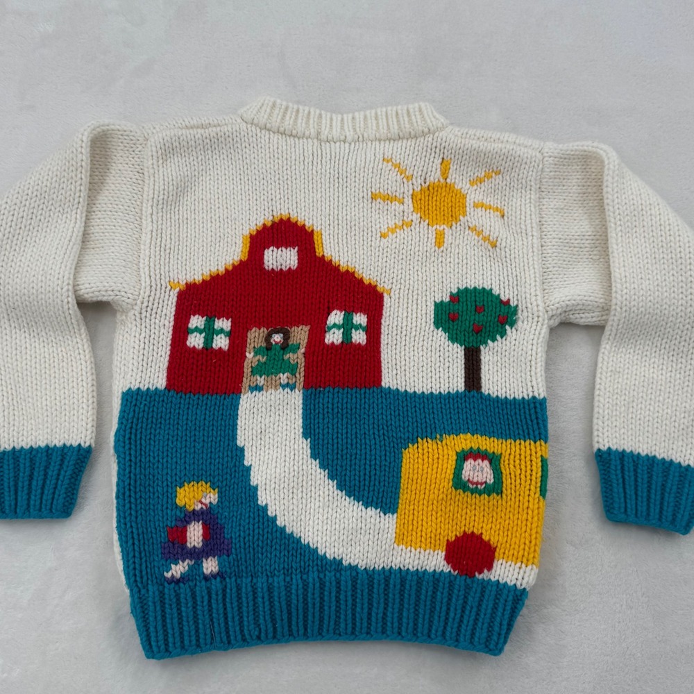 Vintage Handknits by BJ Schoolhouse Novelty Kids Cardigan Sweater Toddler Sz 4-5 - Picture 4 of 5